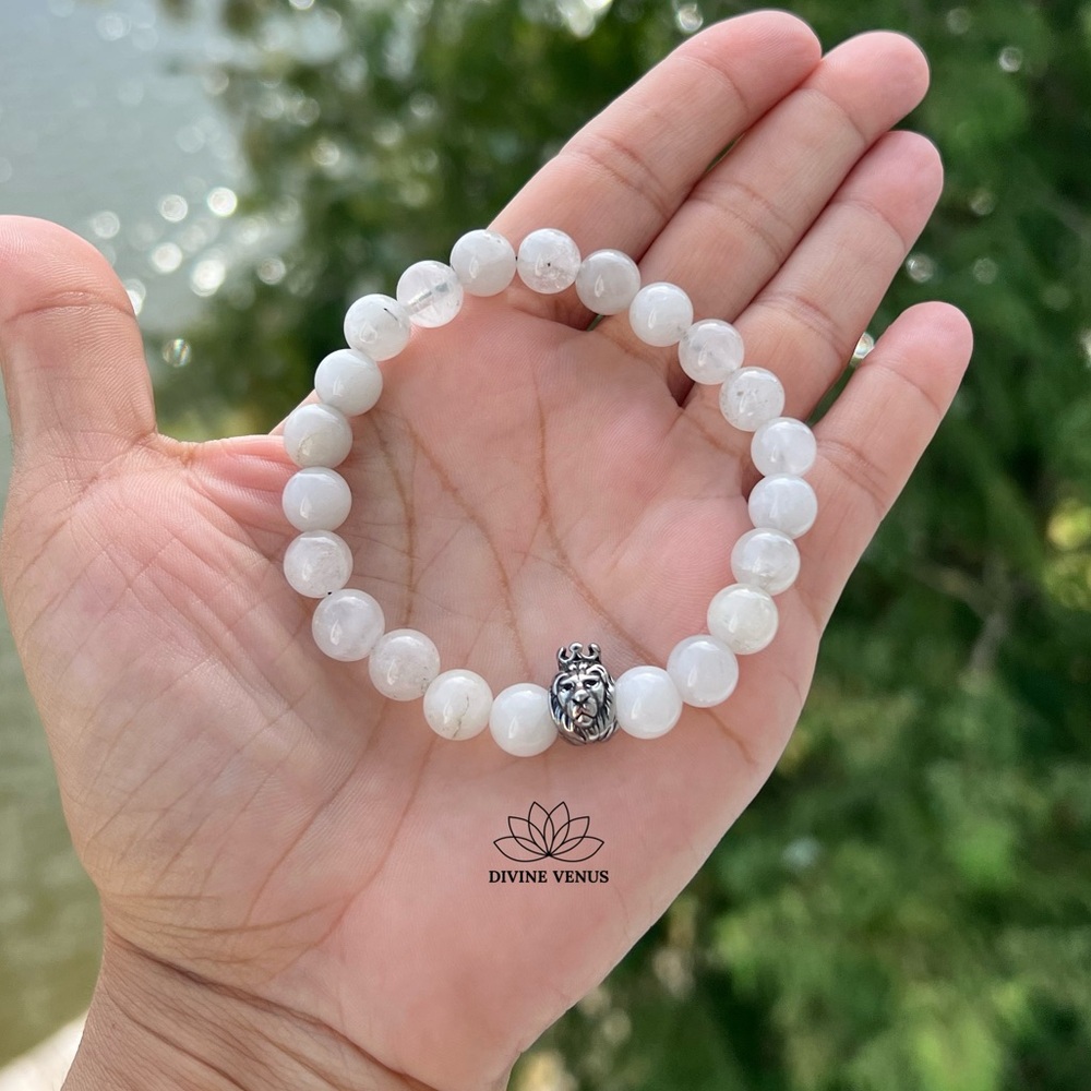 Clear Quartz & Black Tourmaline Bracelet w/ Lion Head Charm